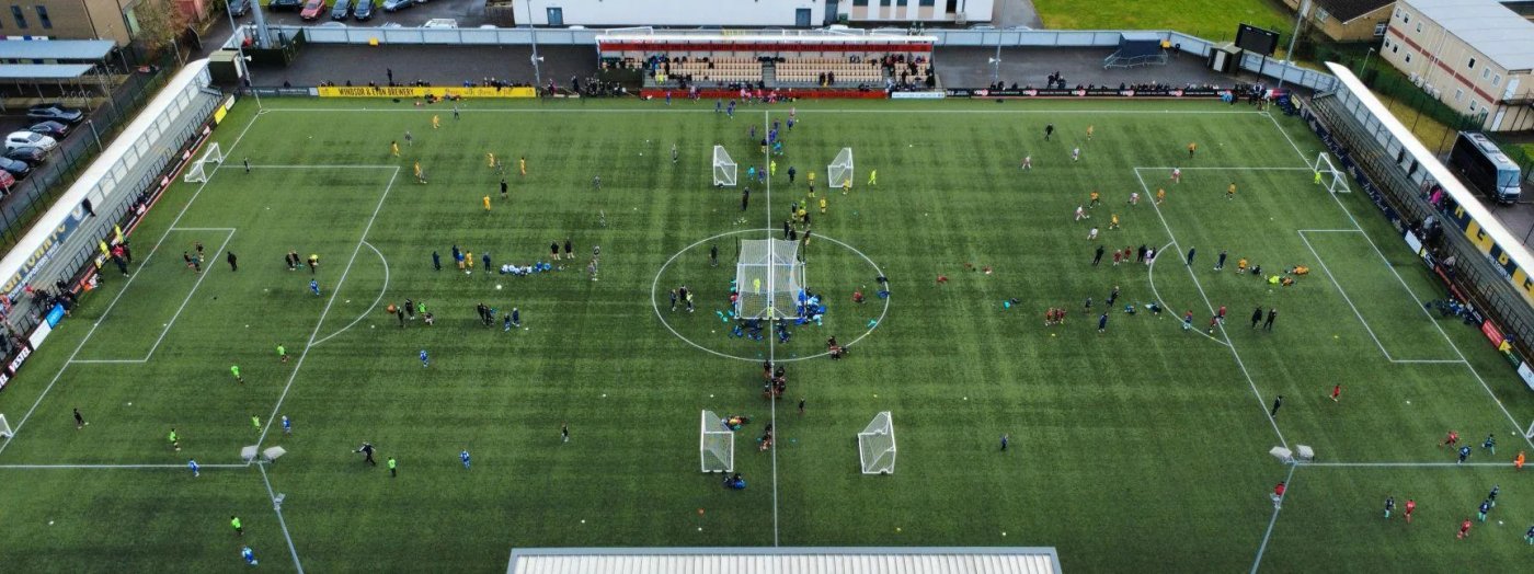 The pitch at Arbour Park from the air
